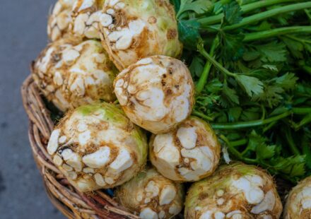 celeriac root and leaves