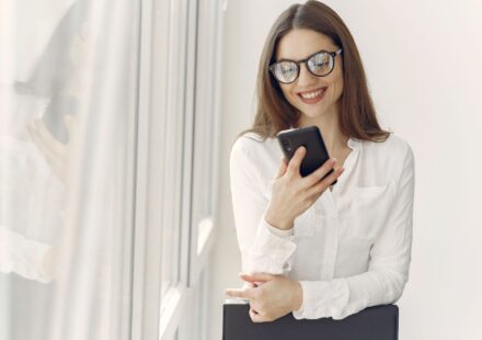 modern woman using tech