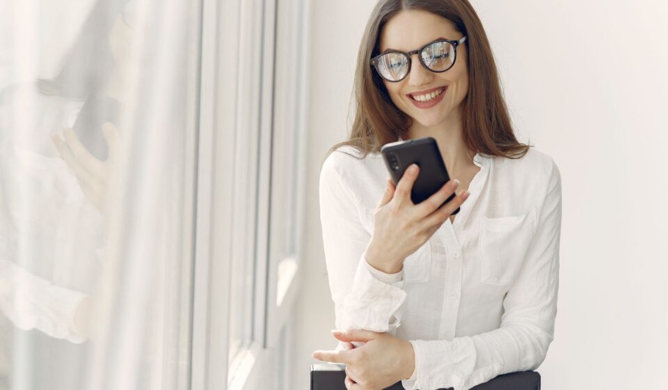 modern woman using tech